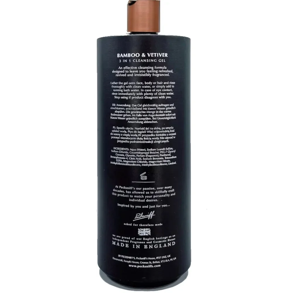 NEW Pecksniff's Bamboo and Vetiver 3 in 1 Face Body & Hair Cleansing Gel 33.8